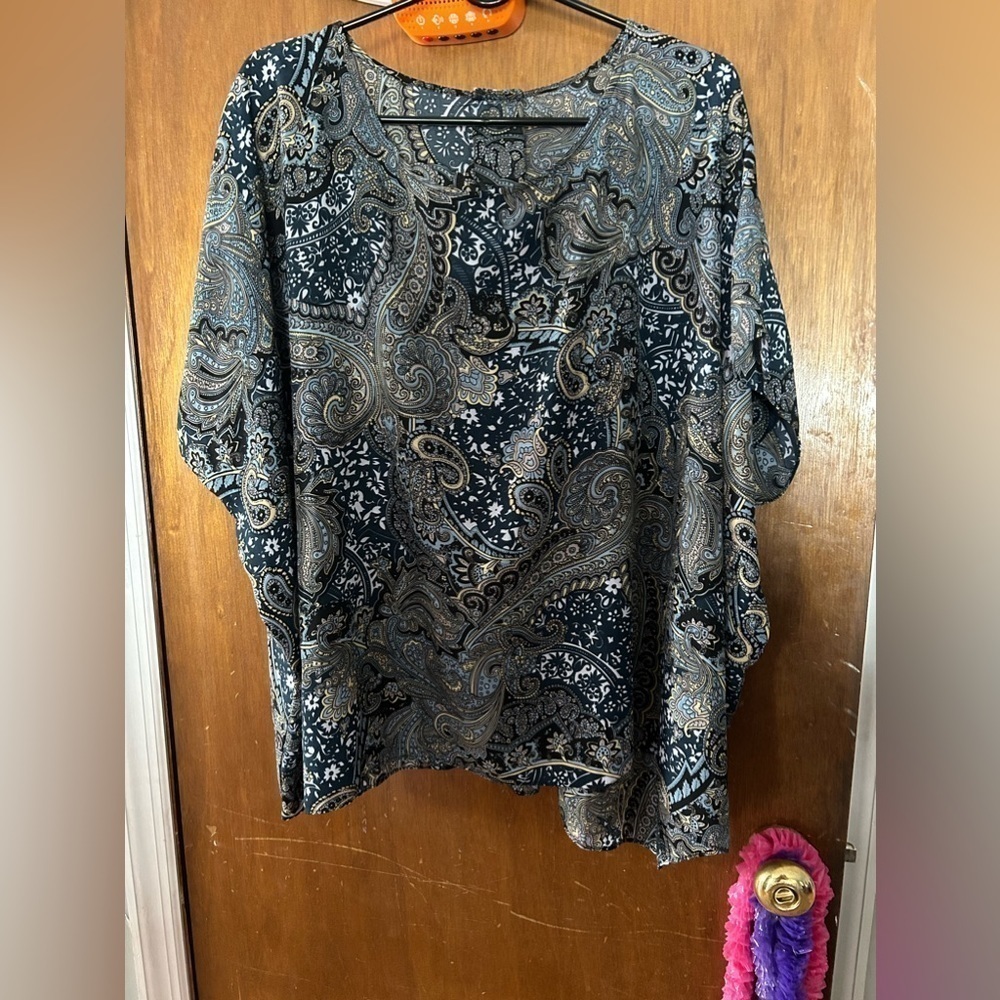 WOMENS Plus Size 2X/3X Blue Blouse Short Sleeve Top